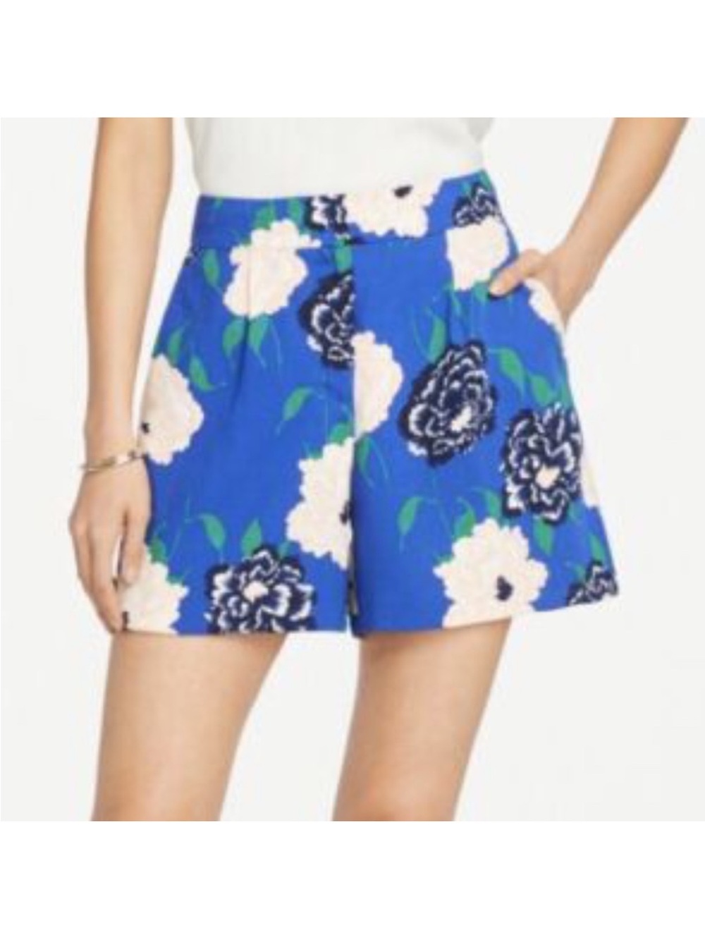 Ann Taylor Factory Blue Floral Top with Peach Blooms
